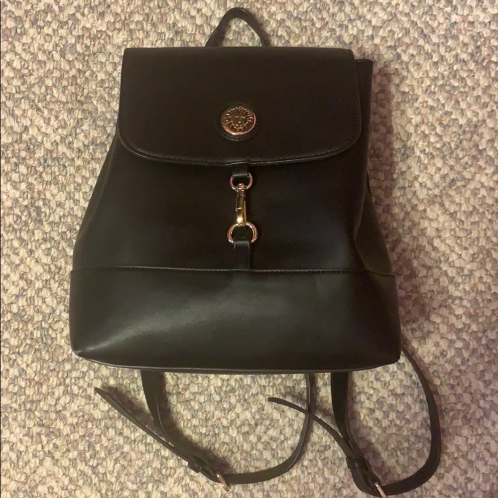 Anne Klein black leather backpack purse
